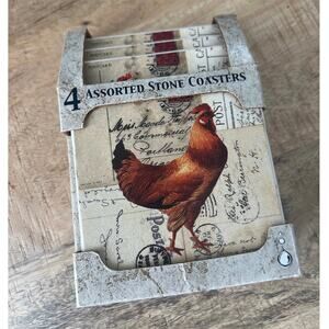 4 NEW AbsorbaStone Assorted Stone Rooster Coasters